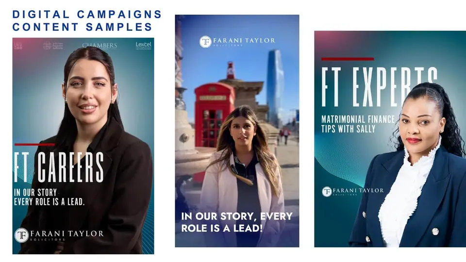 Three Farani Taylor legal marketing campaign designs