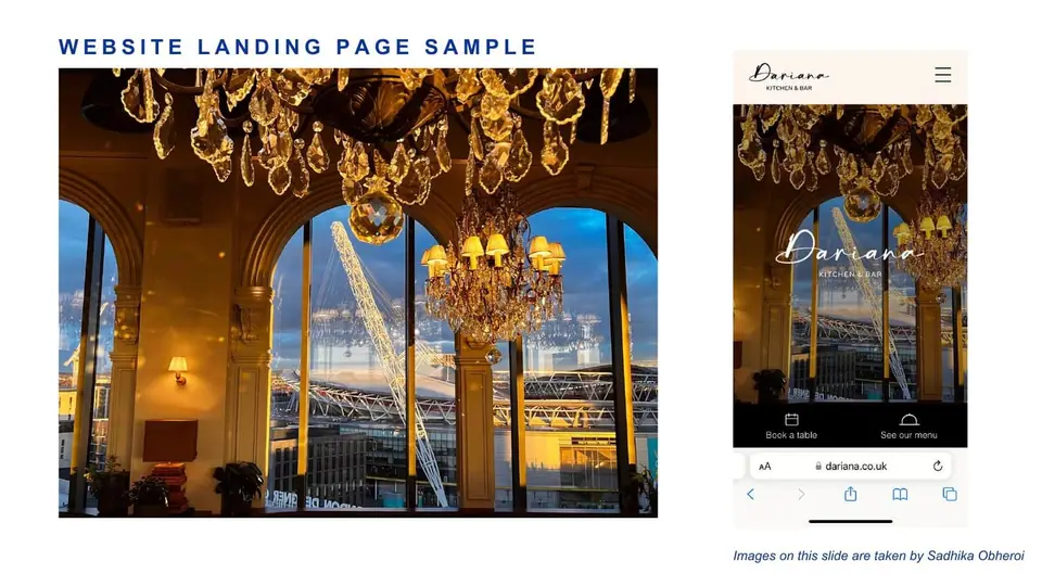 Hospitality landing page using original venue photography